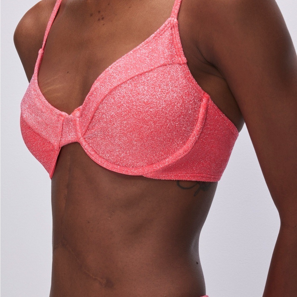 Good‎ American Demi Underwire Fiery Coral Shimmer Bikini Top